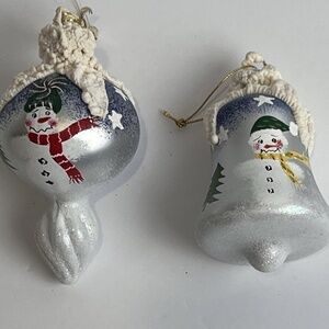 2 Blown Glass Snowman Christmas Ornament With Frosted Top